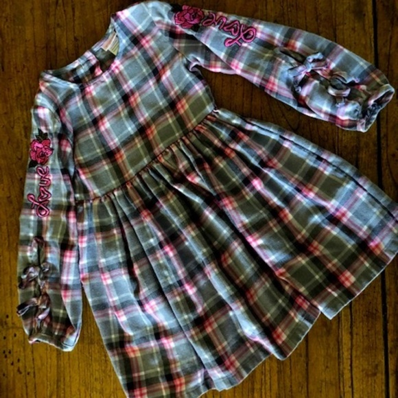 Girl's Youngland Gray & Pink Plaid Dress 5 - Picture 1 of 14